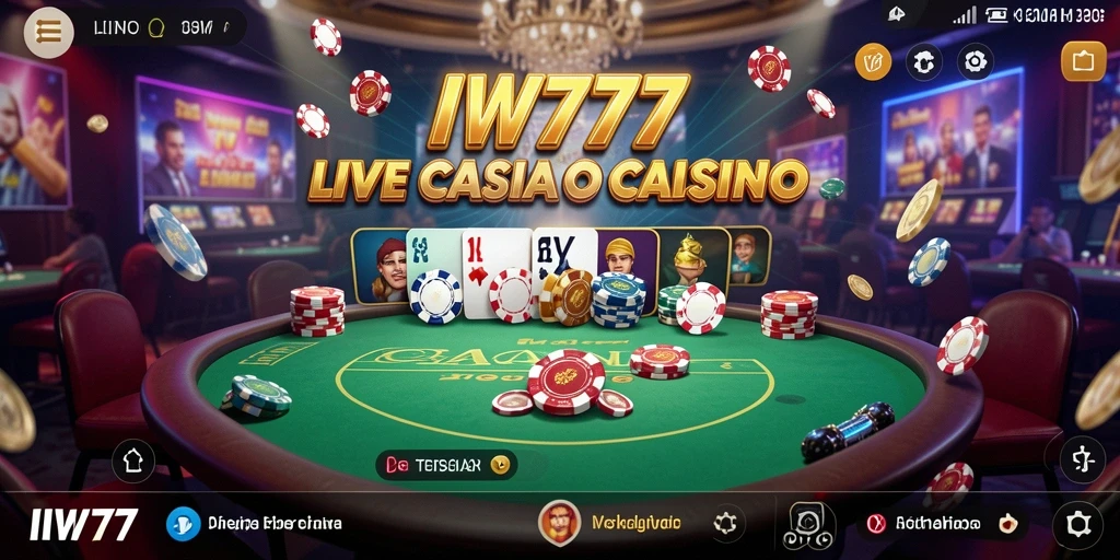 Tampilan gameplay IW777 yang menampilkan dealer langsung dan suasana casino.