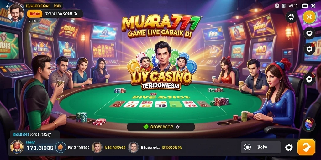 Screenshot utama MUARA777 menampilkan dealer langsung yang antusias dalam permainan Live Casino.